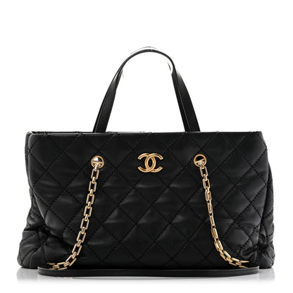 Chanel Calfskin Quilted Large Retro Chain Shopping Tote  Black 1 of 14