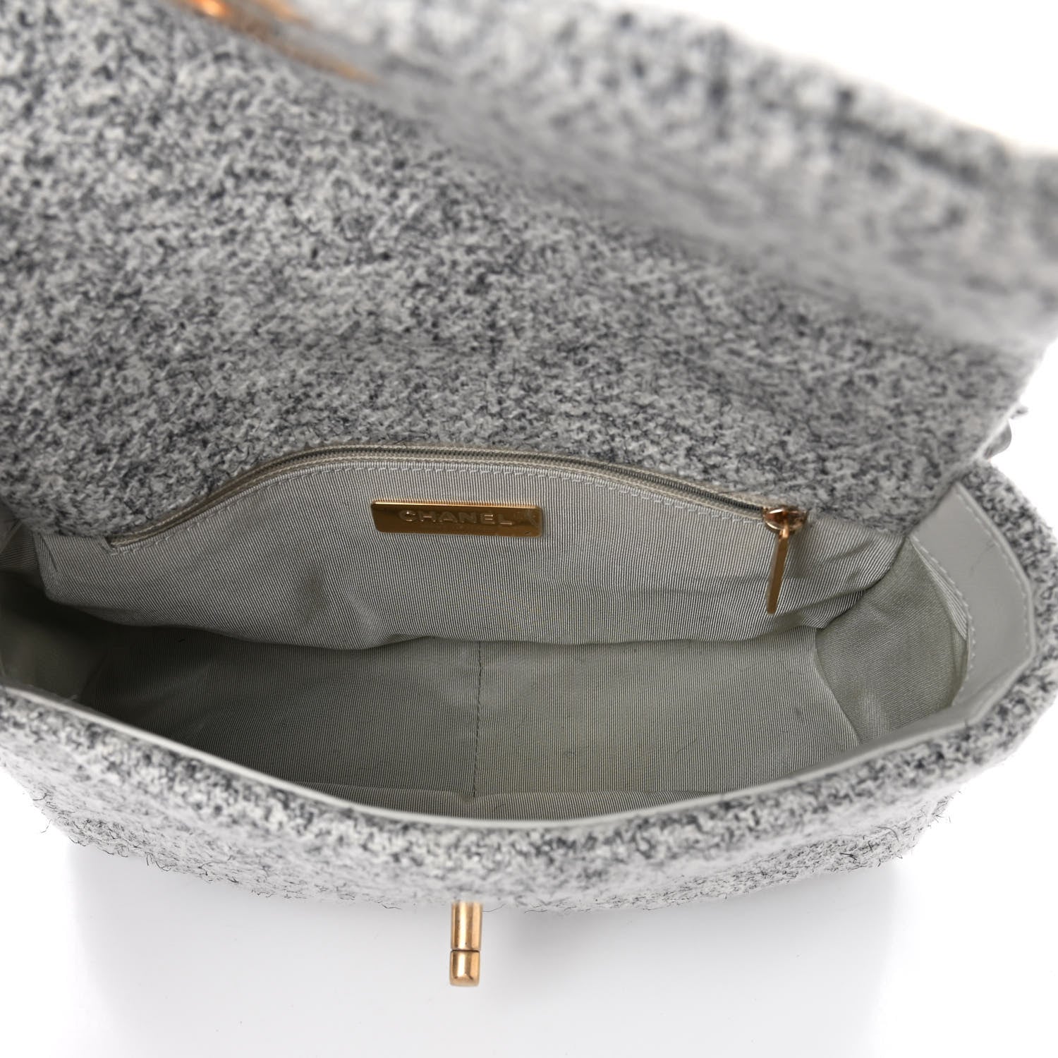 Chanel Tweed Quilted Medium Chanel 19 Flap Grey Ecru 5 of 10