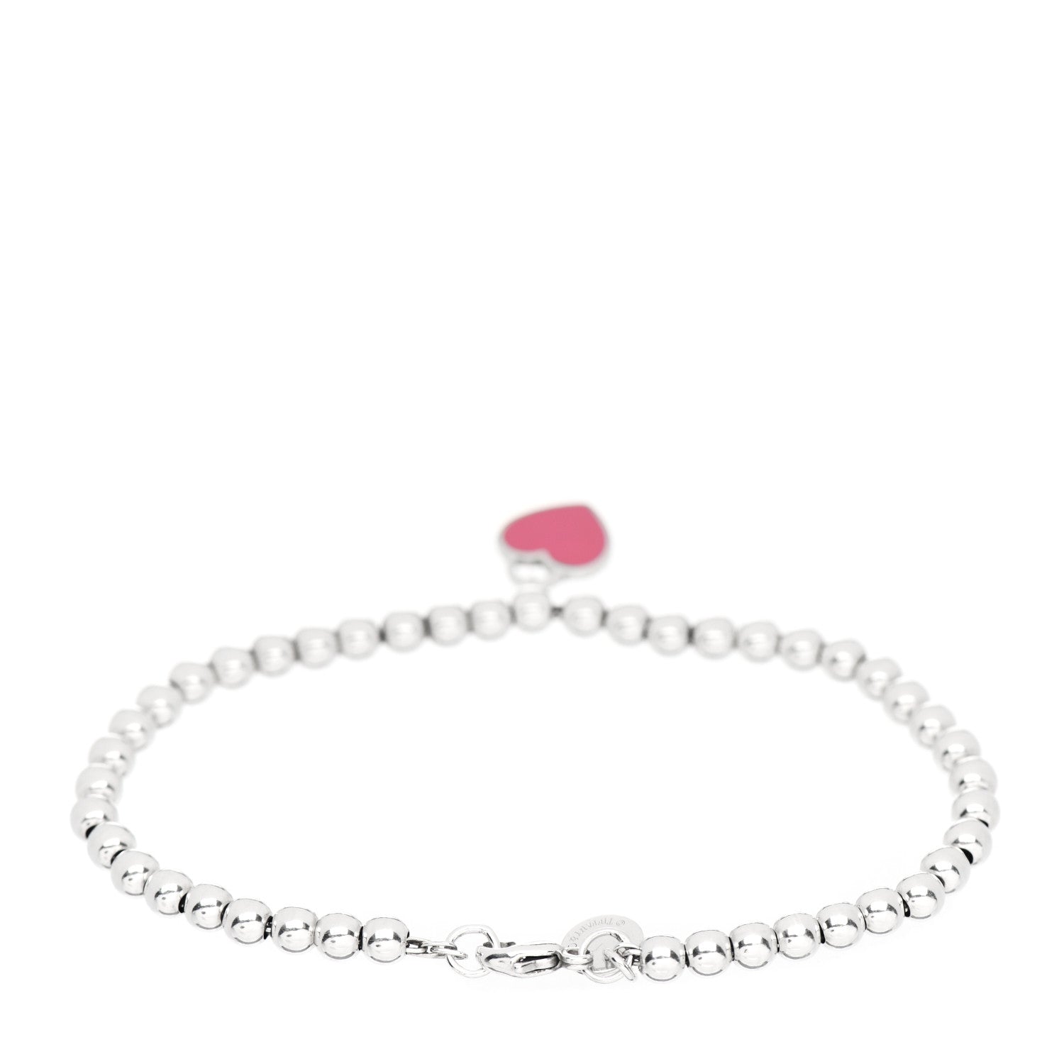 Tiffany Sterling Silver Enamel 4mm Return to Tiffany Heart Tag Bead Bracelet Hot Pink 3 of 4