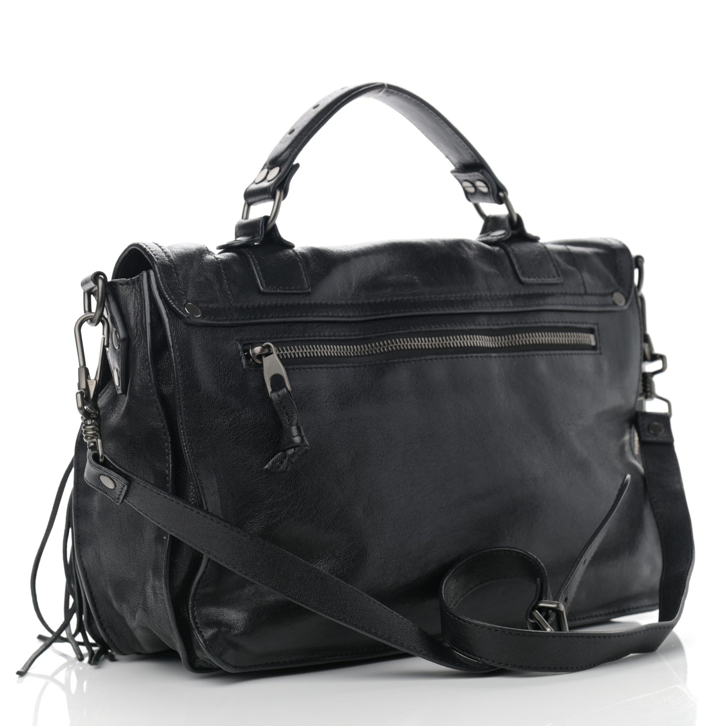 Lambskin Tiny Fringe Lux PS1 Satchel Black