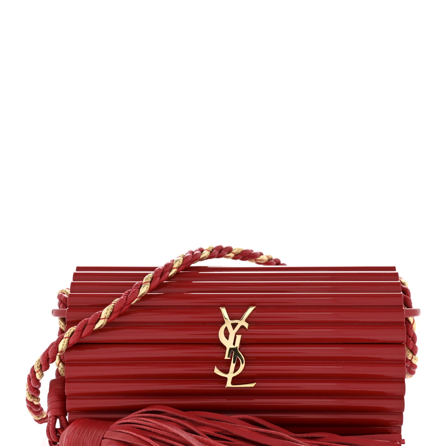 Ribbed Plexiglass Lambskin Fringe Monogram Opium Box Bag Red