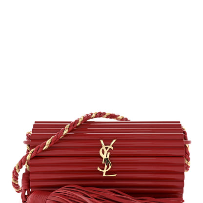 Saint Laurent Ribbed Plexiglass Lambskin Fringe Monogram Opium Box Bag Red 7 of 11