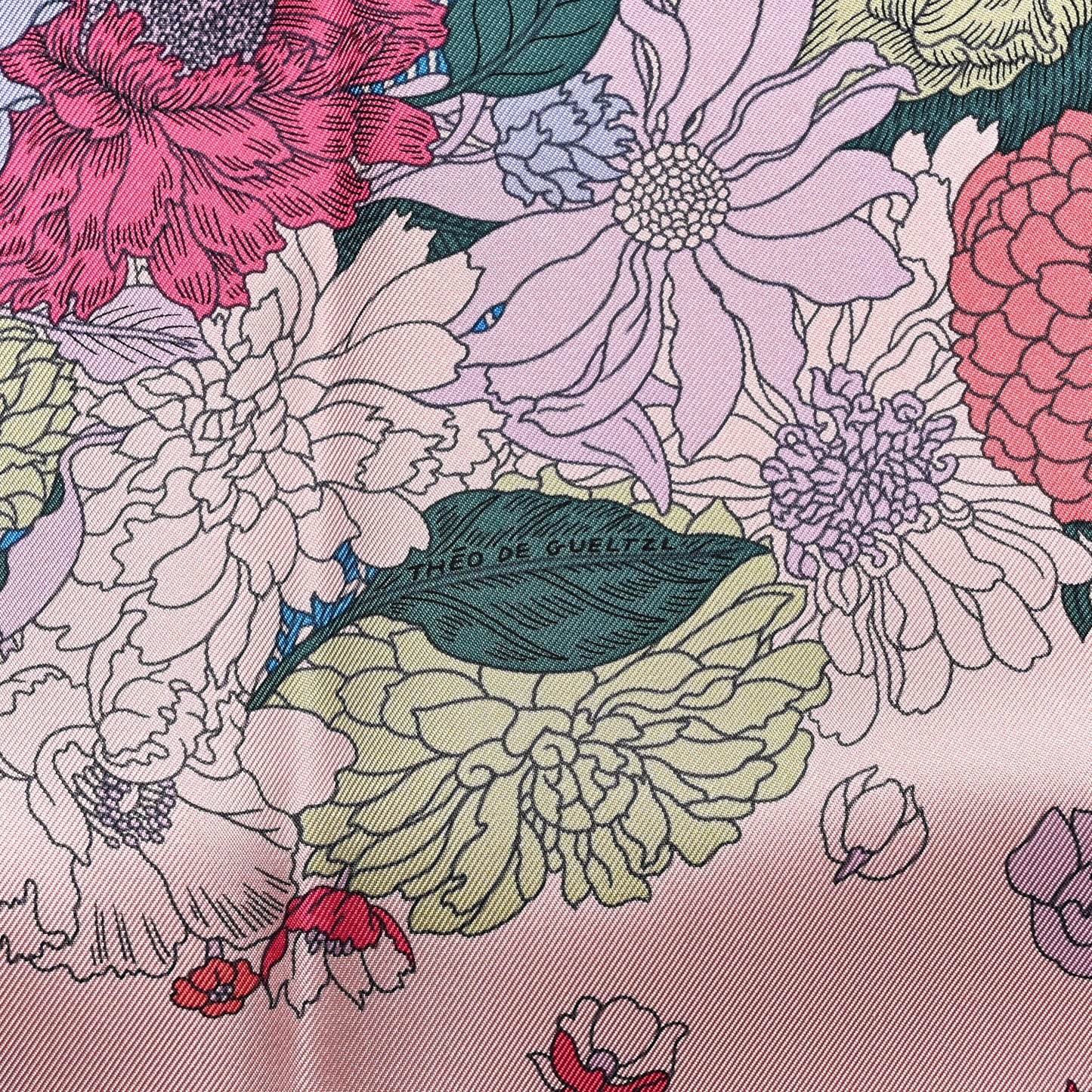 Silk Twill Robe Legere Scarf 90 Rose Hortensia Bleu
