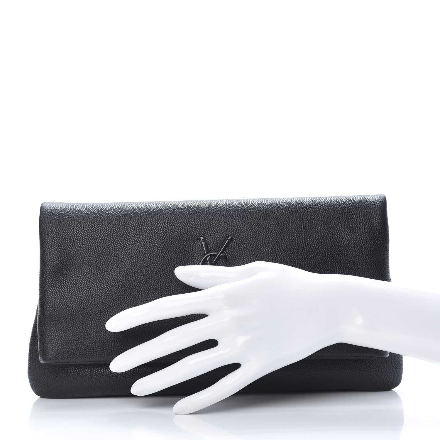 Saint Laurent Grain De Poudre West Hollywood Monogram Fold Over Clutch Black 2 of 7