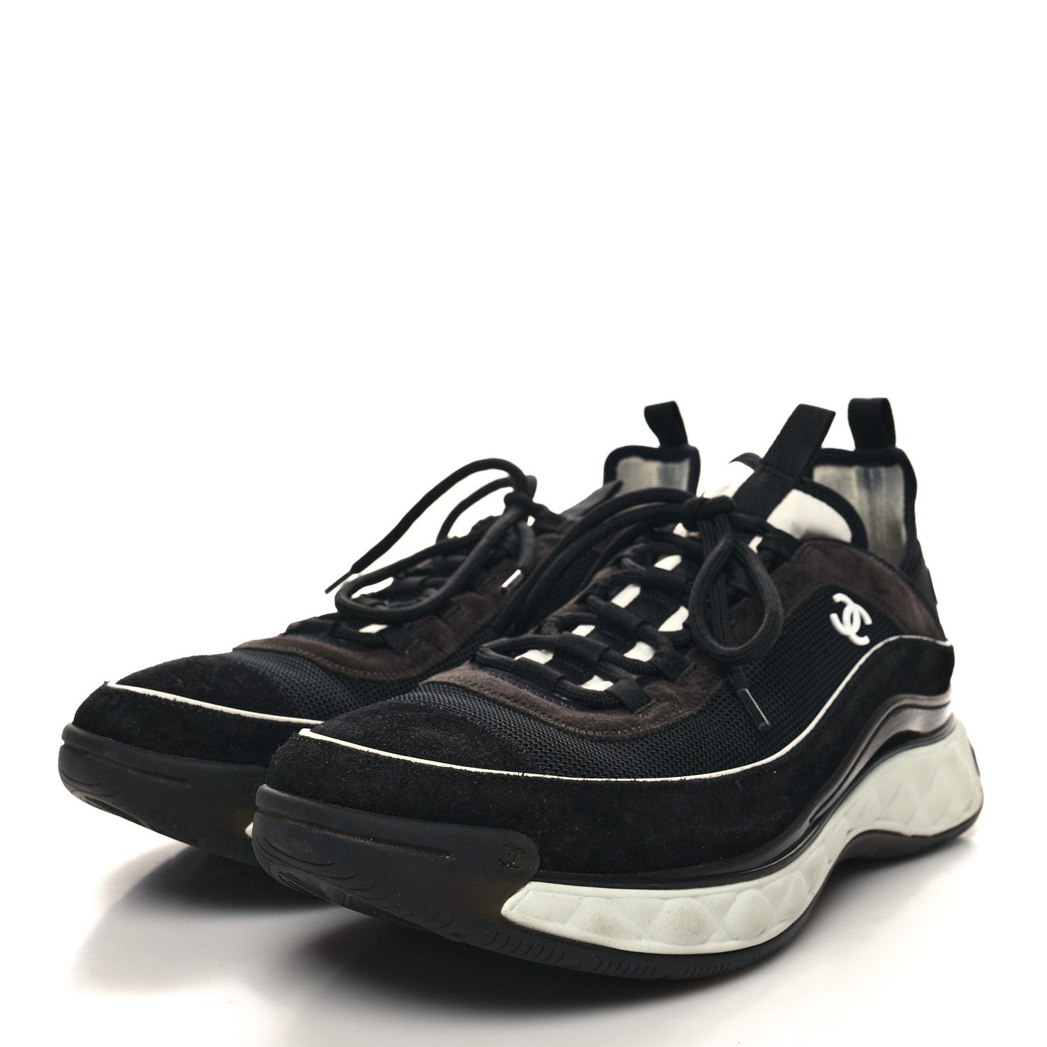 Chanel Velvet Calfskin Mixed Fibers Mens CC Sneakers 45 Black 3 of 11
