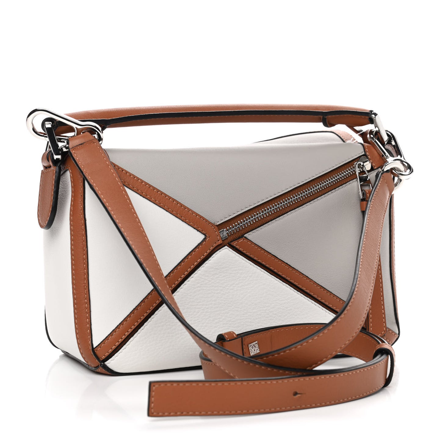 Calfskin Small Graphic Puzzle Bag Ghost Soft White