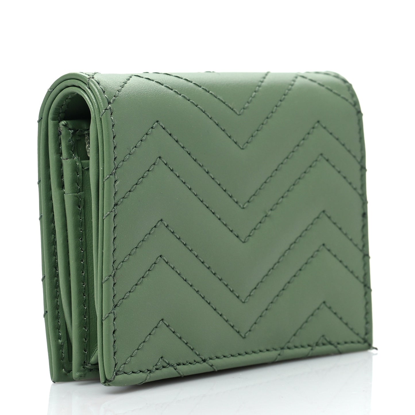 Calfskin Matelasse Chevron GG Marmont Card Case Wallet Salamander Green