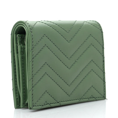 Gucci Calfskin Matelasse Chevron GG Marmont Card Case Wallet Salamander Green 3 of 7
