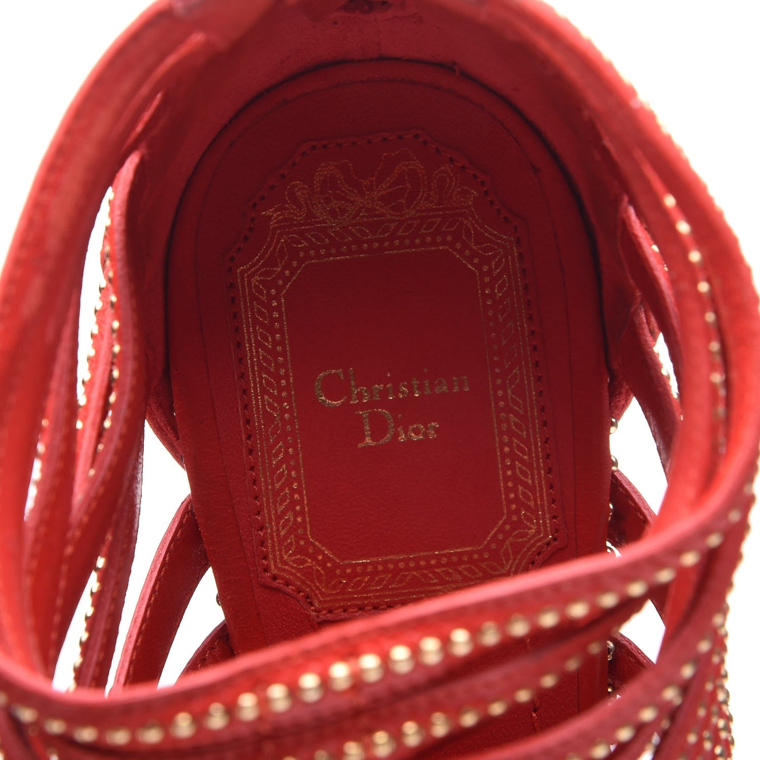 Christian Dior Calfskin Caged Studded Sandals 35 Rouge 10 of 12