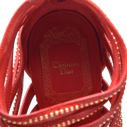Christian Dior Calfskin Caged Studded Sandals 35 Rouge 10 of 12