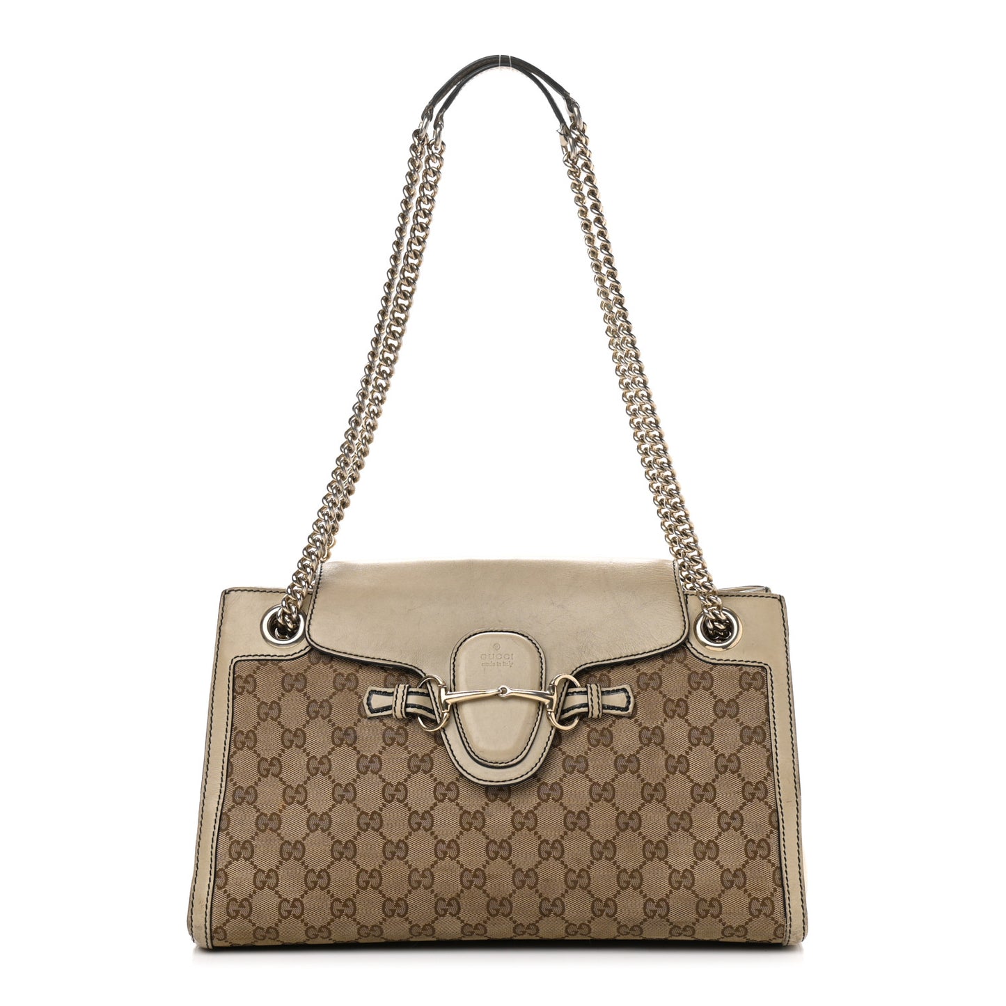 Monogram Margaux Calfskin Large Emily Chain Shoulder Bag Beige Ebony Mystic White