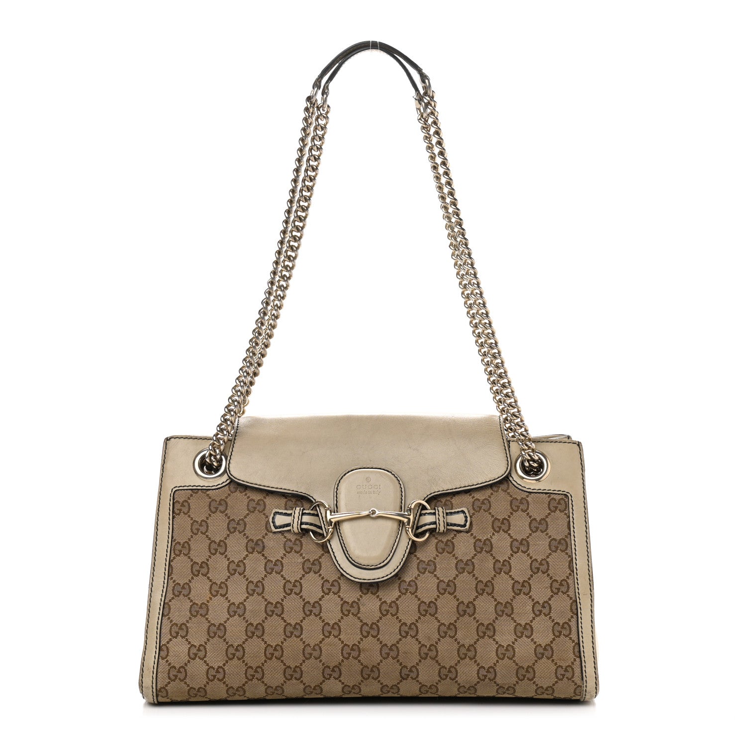 Gucci Monogram Margaux Calfskin Large Emily Chain Shoulder Bag Beige Ebony Mystic White 1 of 25