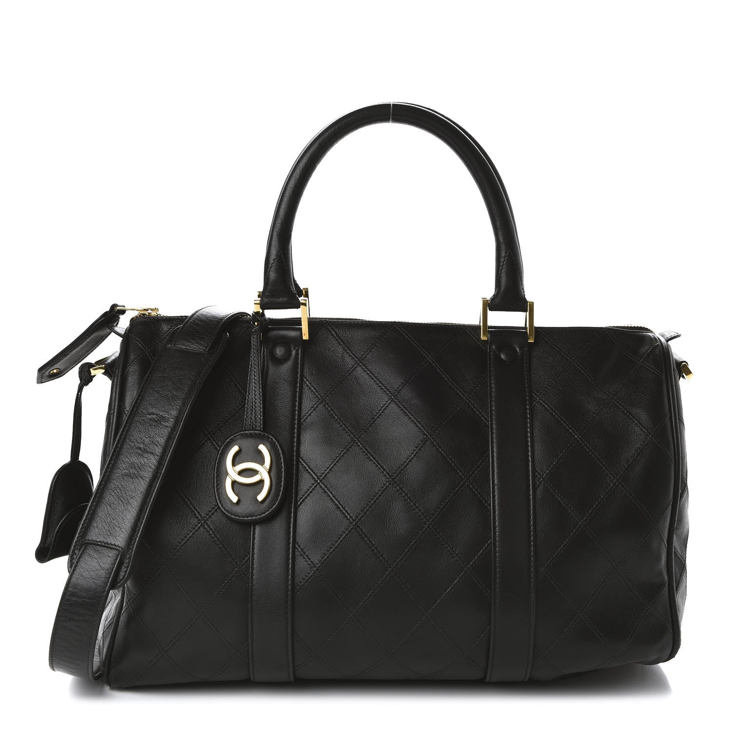 Chanel Calfskin Stitched CC Boston Black 1 of 13