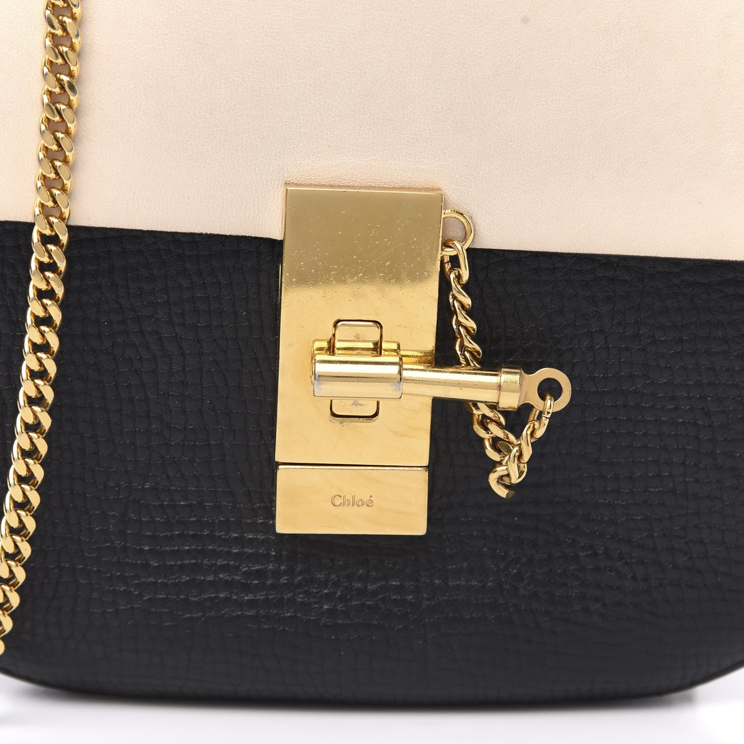 Chloe Grained Calfskin Lambskin Mini Bi-Color Drew Shoulder Bag Black Powder Beige 10 of 12