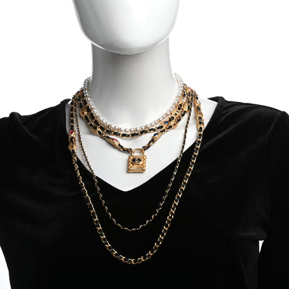 Chanel Calfskin Pearl Gripoix CC Lock Chain Necklace Black Gold Multicolor 2 of 5