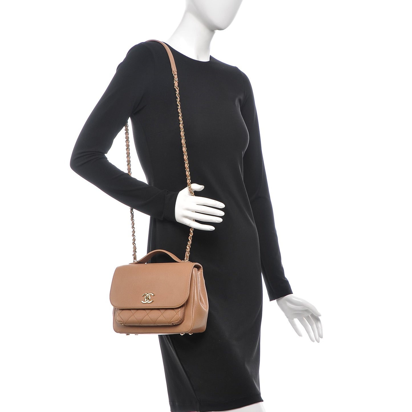 Caviar Quilted Small Business Affinity Flap Camel