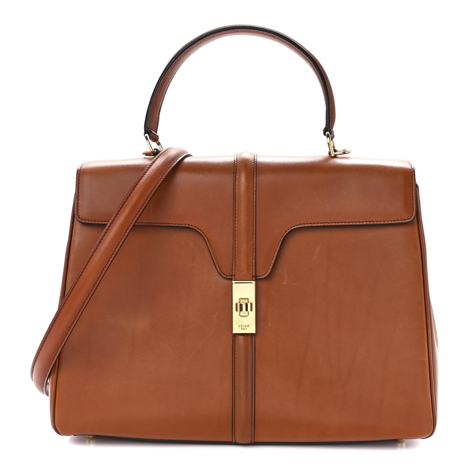 Celine Satinated Calfskin Medium 16 Top Handle Bag Tan 1 of 11