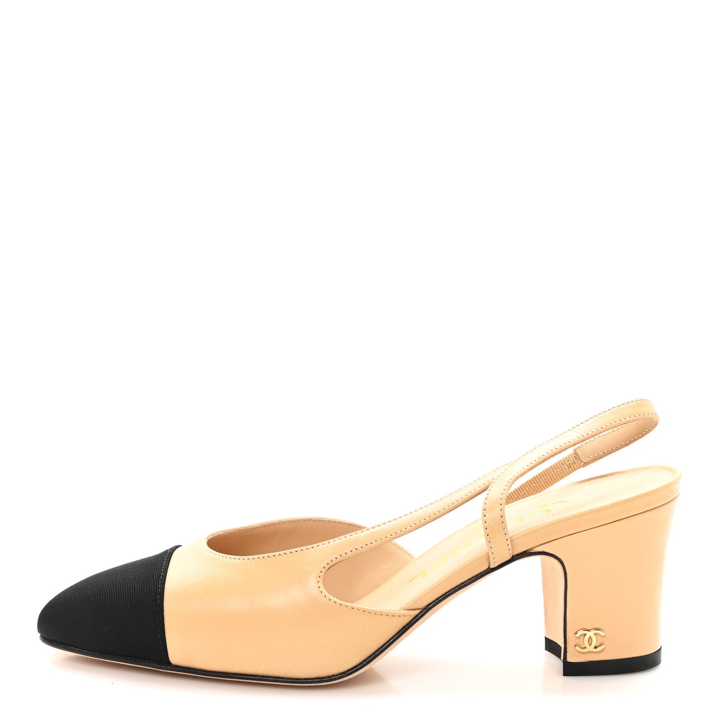 Goatskin Grosgrain Cap Toe CC Slingback Pumps 35 Beige Black