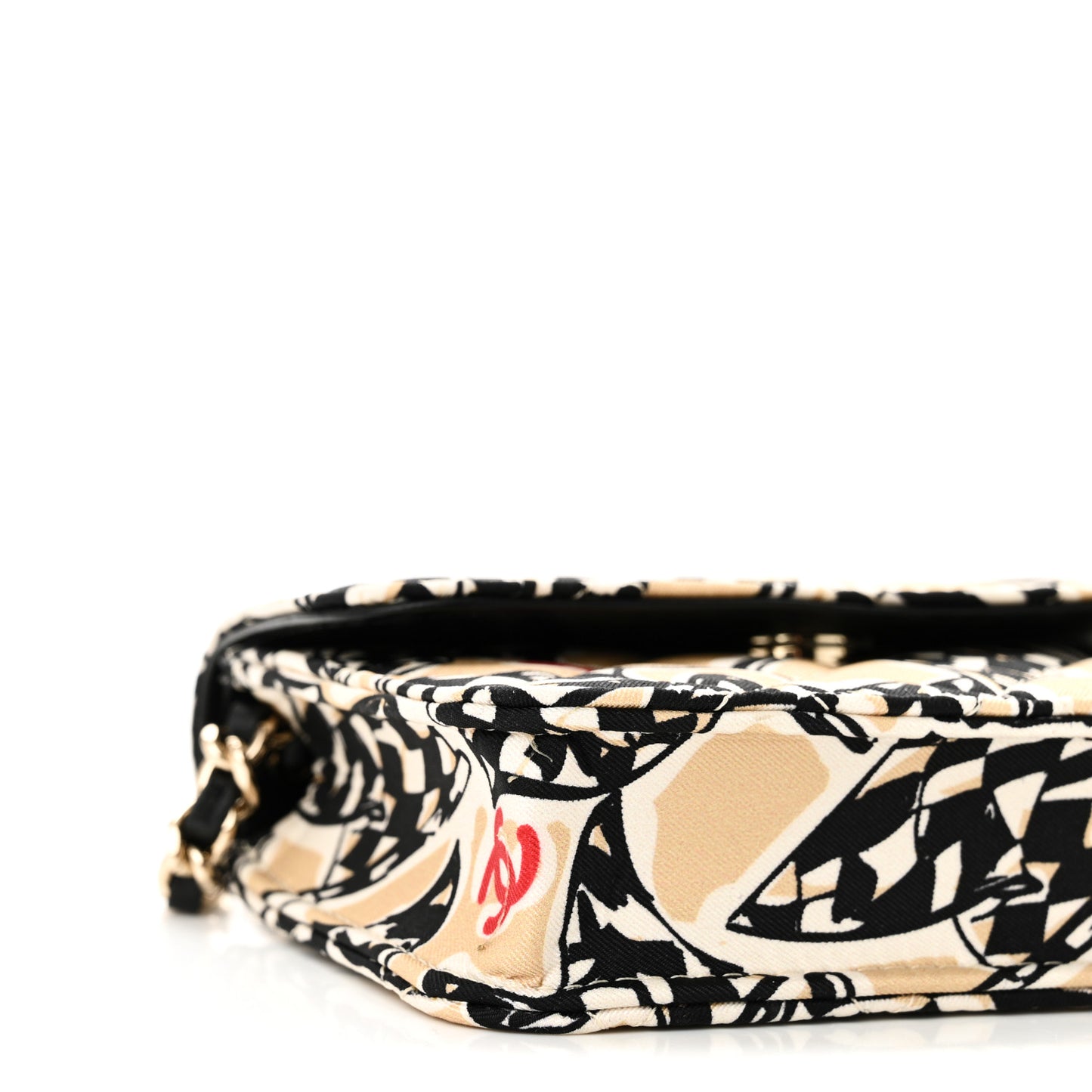 Canvas Check Flag Printed CC Clutch With Chain Beige Multicolor