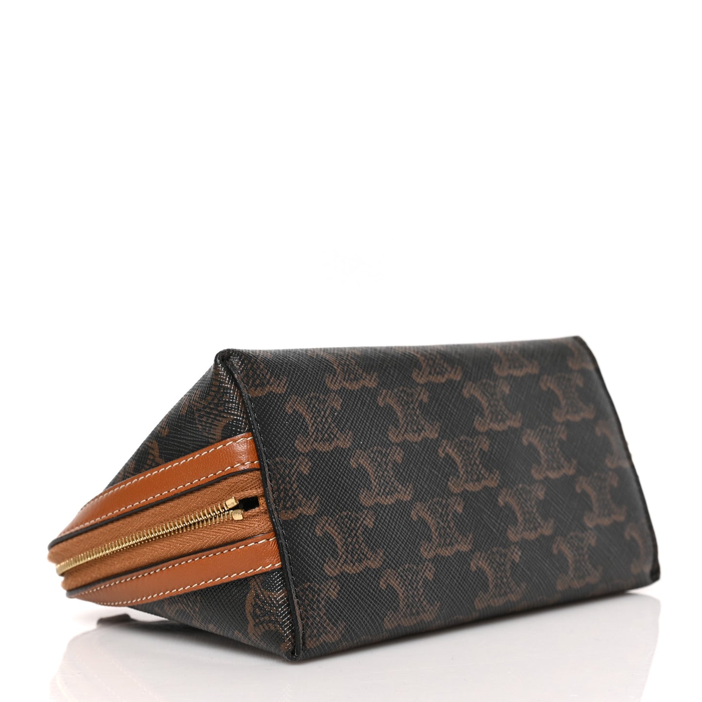Lambskin Triomphe Canvas Embroidered Logo Clutch With Chain Tan