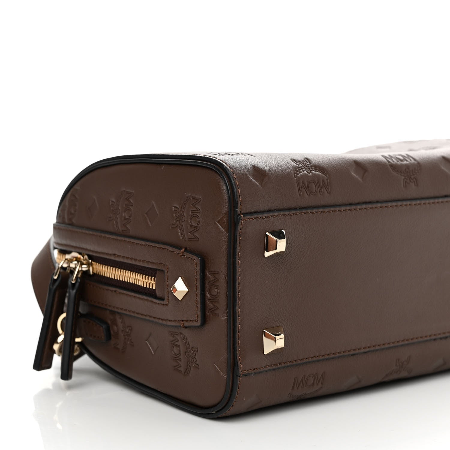 MCM Calfskin Ottomar Monogram Essential Boston Bag Chestnut 8 of 9