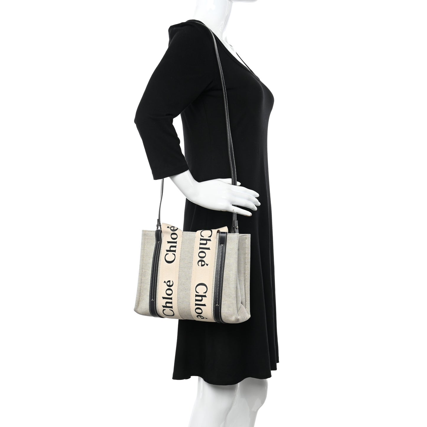 Cotton Calfskin Small Woody Ribbon Tote With Strap White Navy