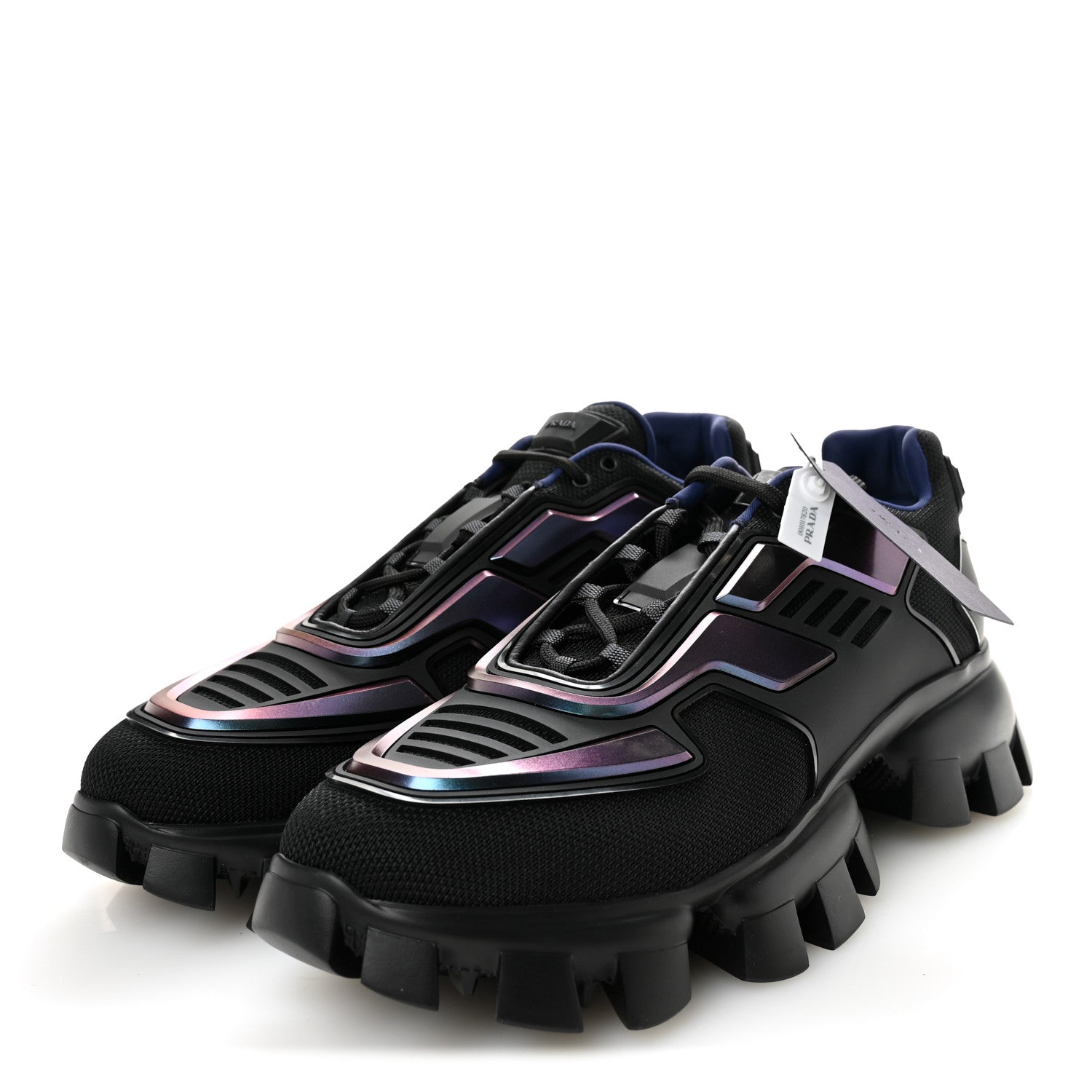 Prada Rubber Knit Fabric Iridescent Mens Cloudbust Thunder Sneakers 10.5 Black 4 of 10