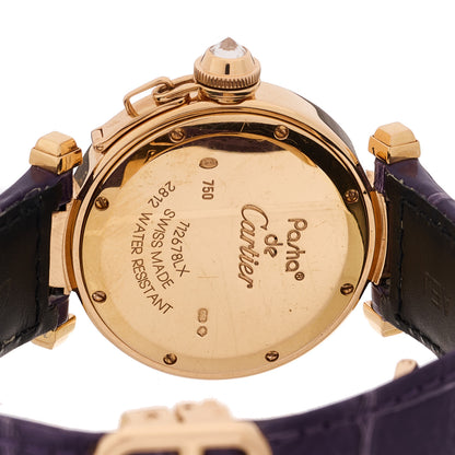 Cartier 18K Pink Gold Alligator Diamond 32mm Pasha C Quartz Watch Purple 8 of 10