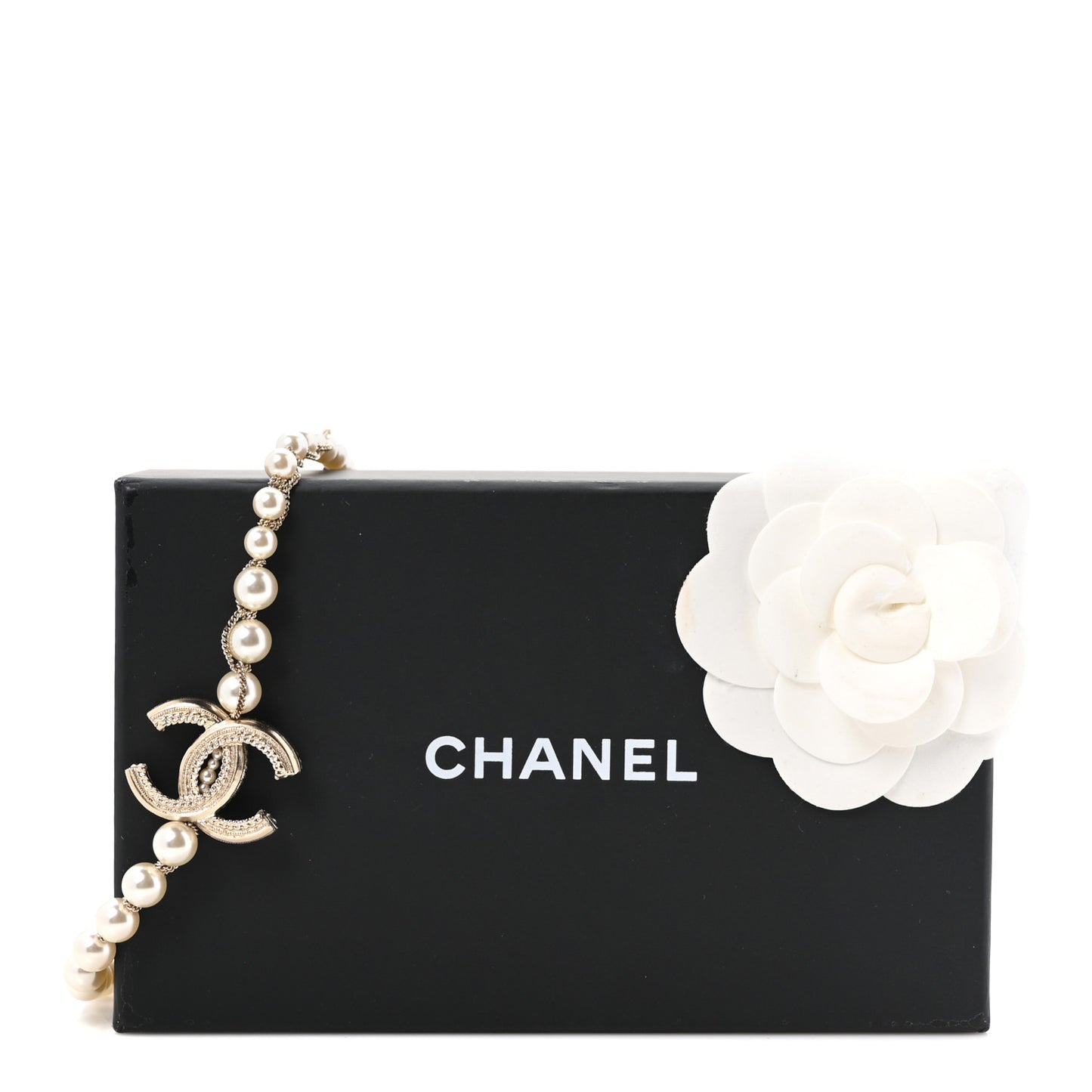 Metal Pearl Chain CC Long Necklace Gold
