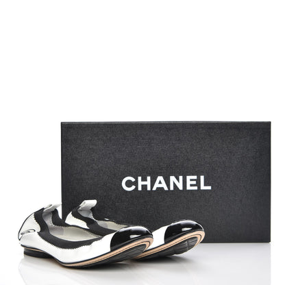 Chanel Patent CC Elastic Cap Toe Ballerina Flats 37 White Black 9 of 9