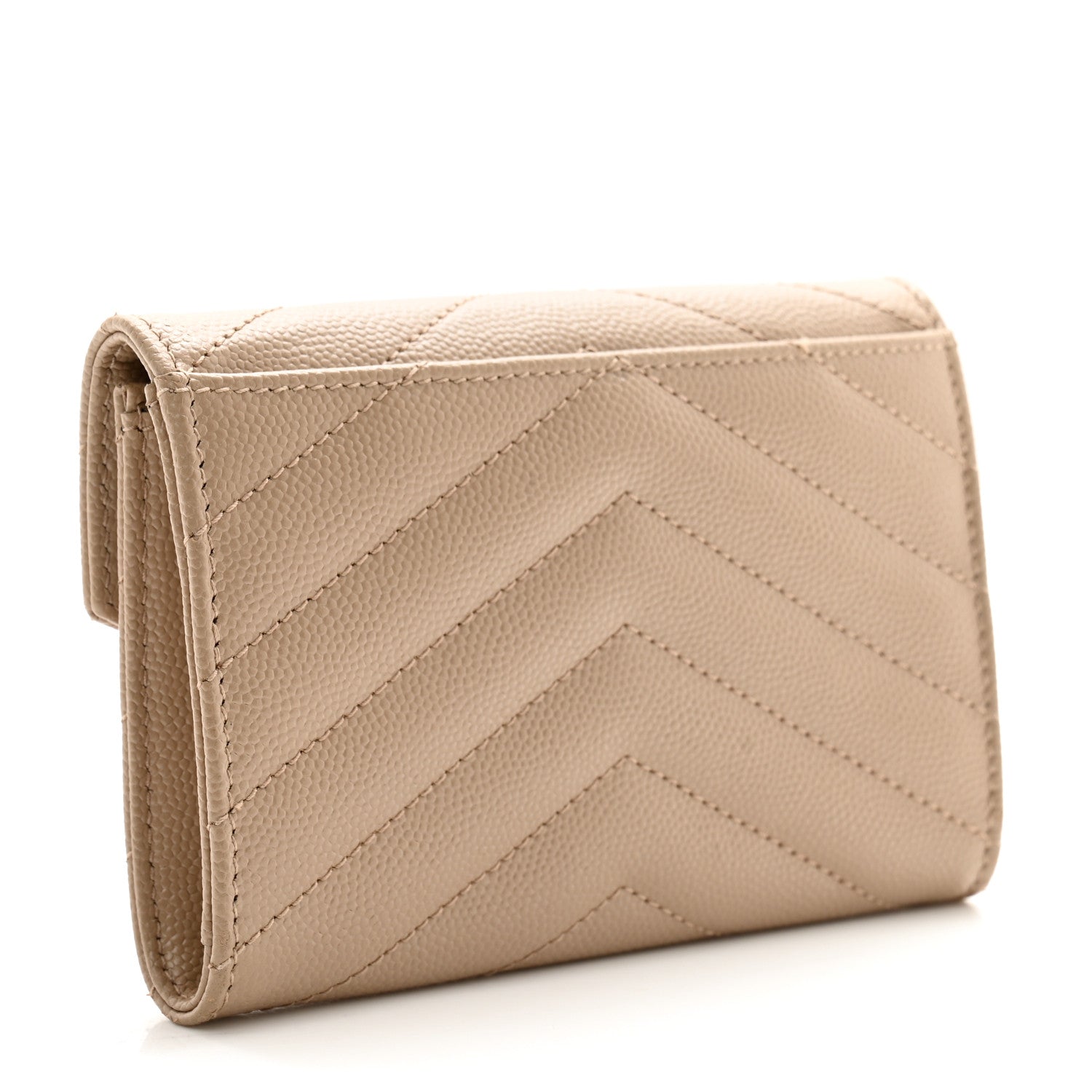 Saint Laurent Grain De Poudre Matelasse Chevron Small Monogram Envelope Wallet Dark Beige 3 of 8