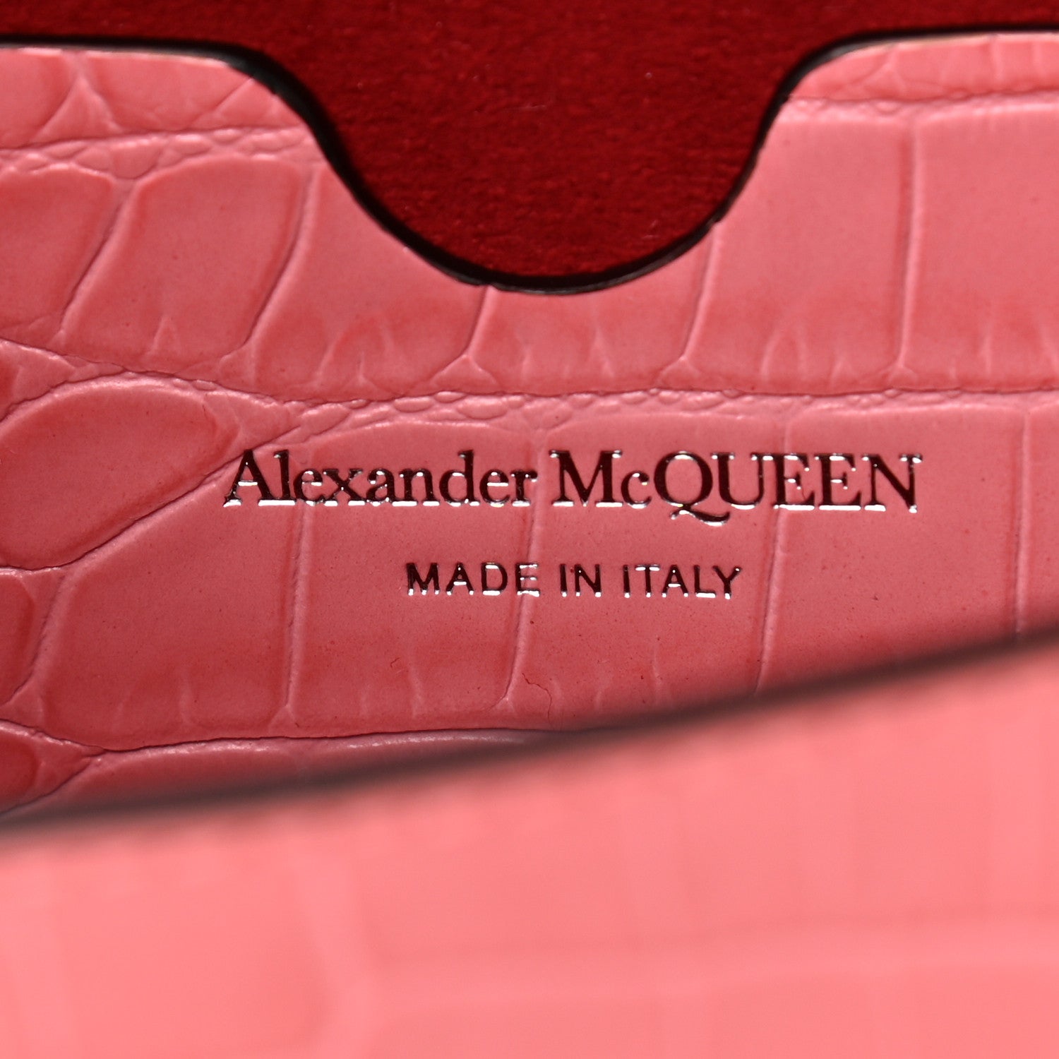 Alexander McQueen Calfskin Crocodile Embossed Skull Mini Crossbody Bag Pink 5 of 8