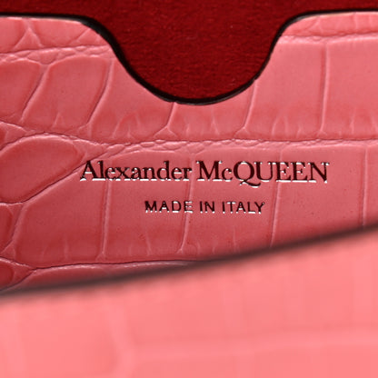 Alexander McQueen Calfskin Crocodile Embossed Skull Mini Crossbody Bag Pink 5 of 8