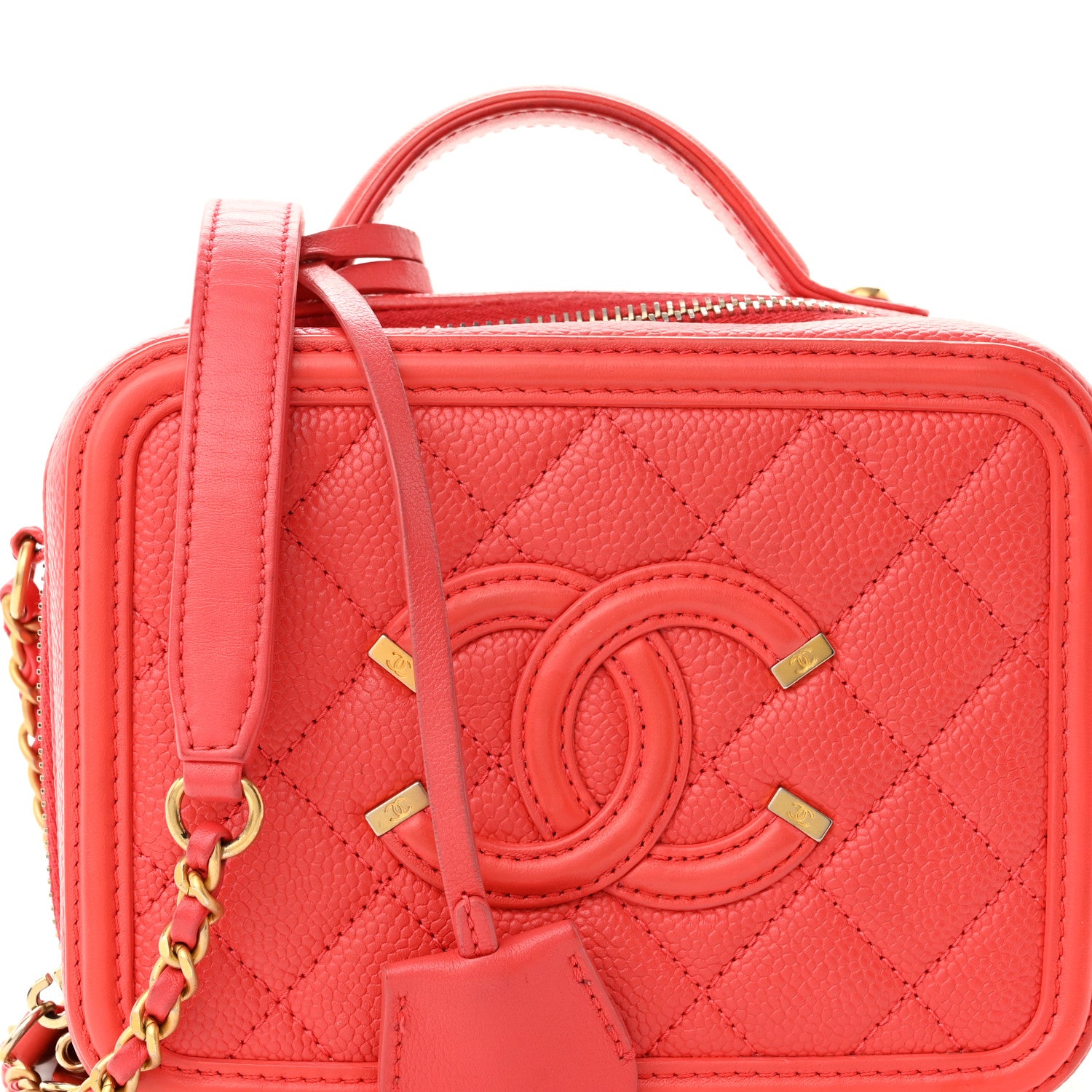Chanel Caviar Quilted Small CC Filigree Vanity Case Coral 8 of 10