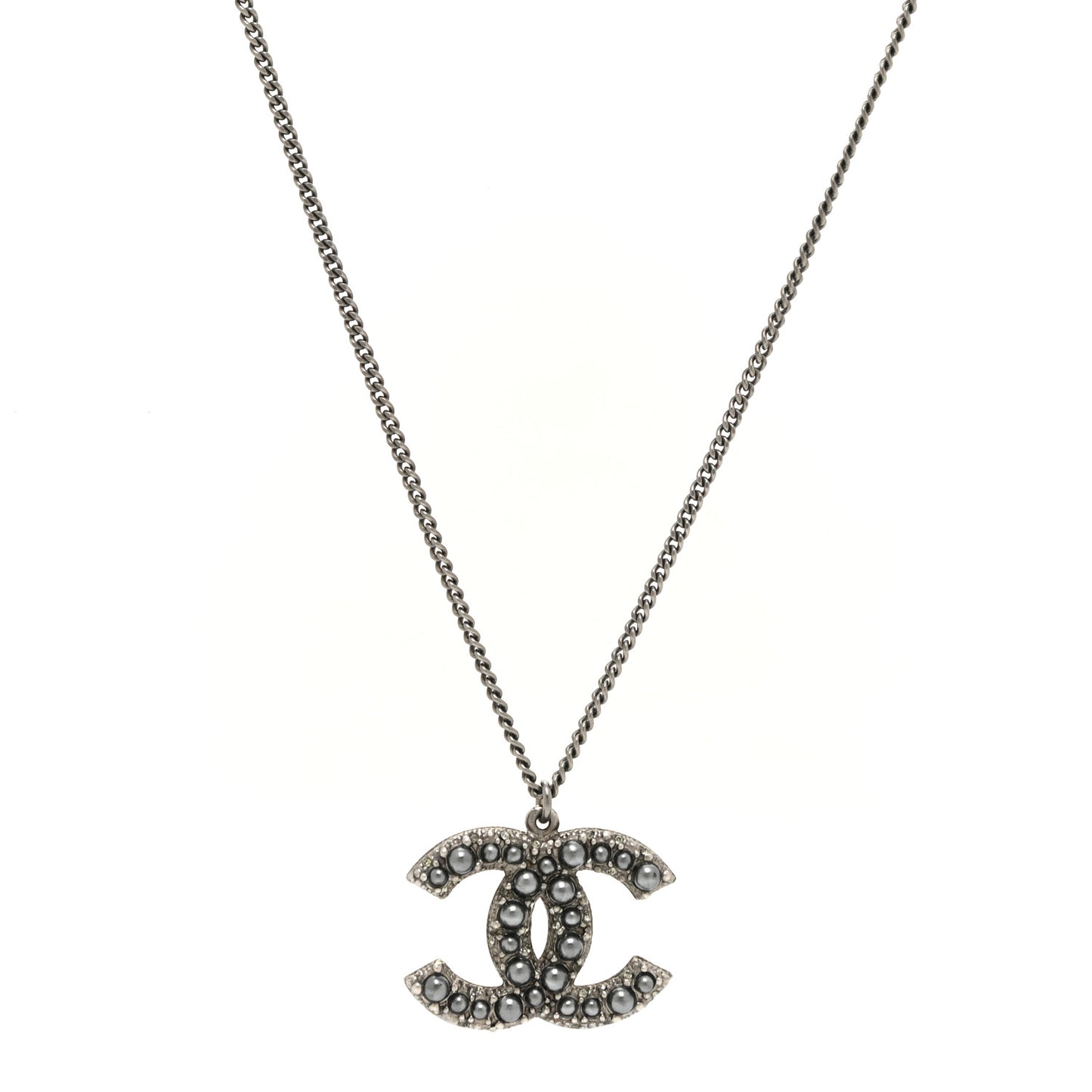 Ruthenium Pearl CC Pendant Necklace Grey