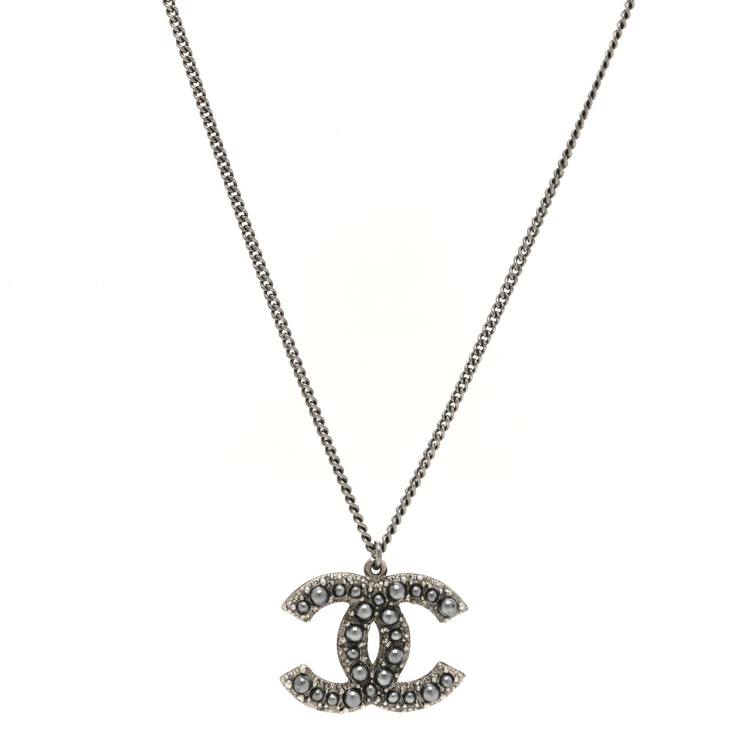 Chanel Ruthenium Pearl CC Pendant Necklace Grey 1 of 4