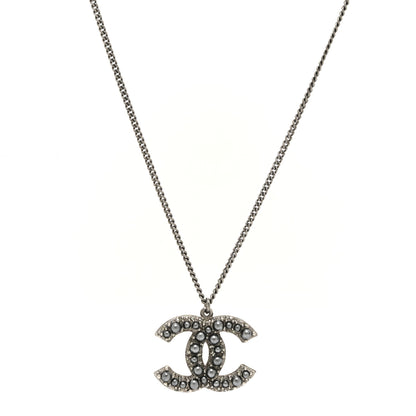 Chanel Ruthenium Pearl CC Pendant Necklace Grey 1 of 4