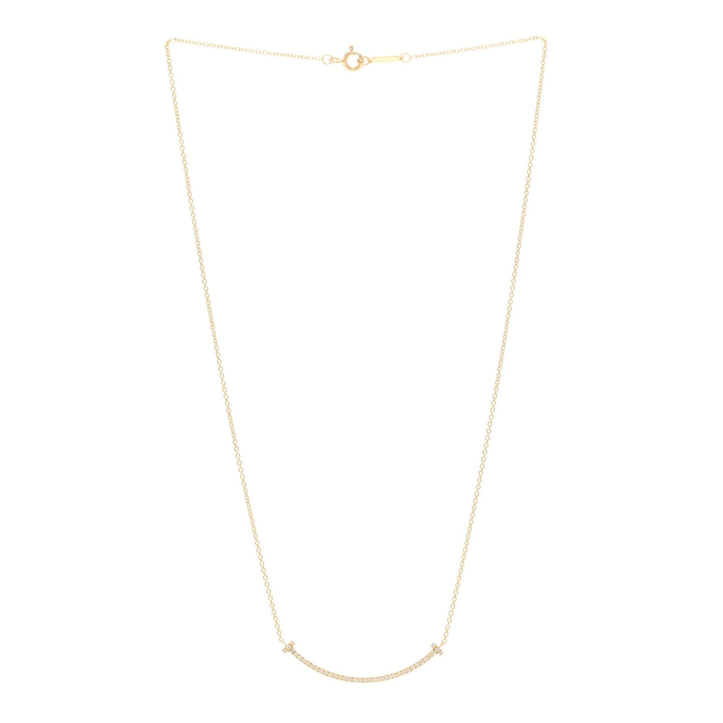 18K Yellow Gold Diamond Small T Smile Pendant Necklace