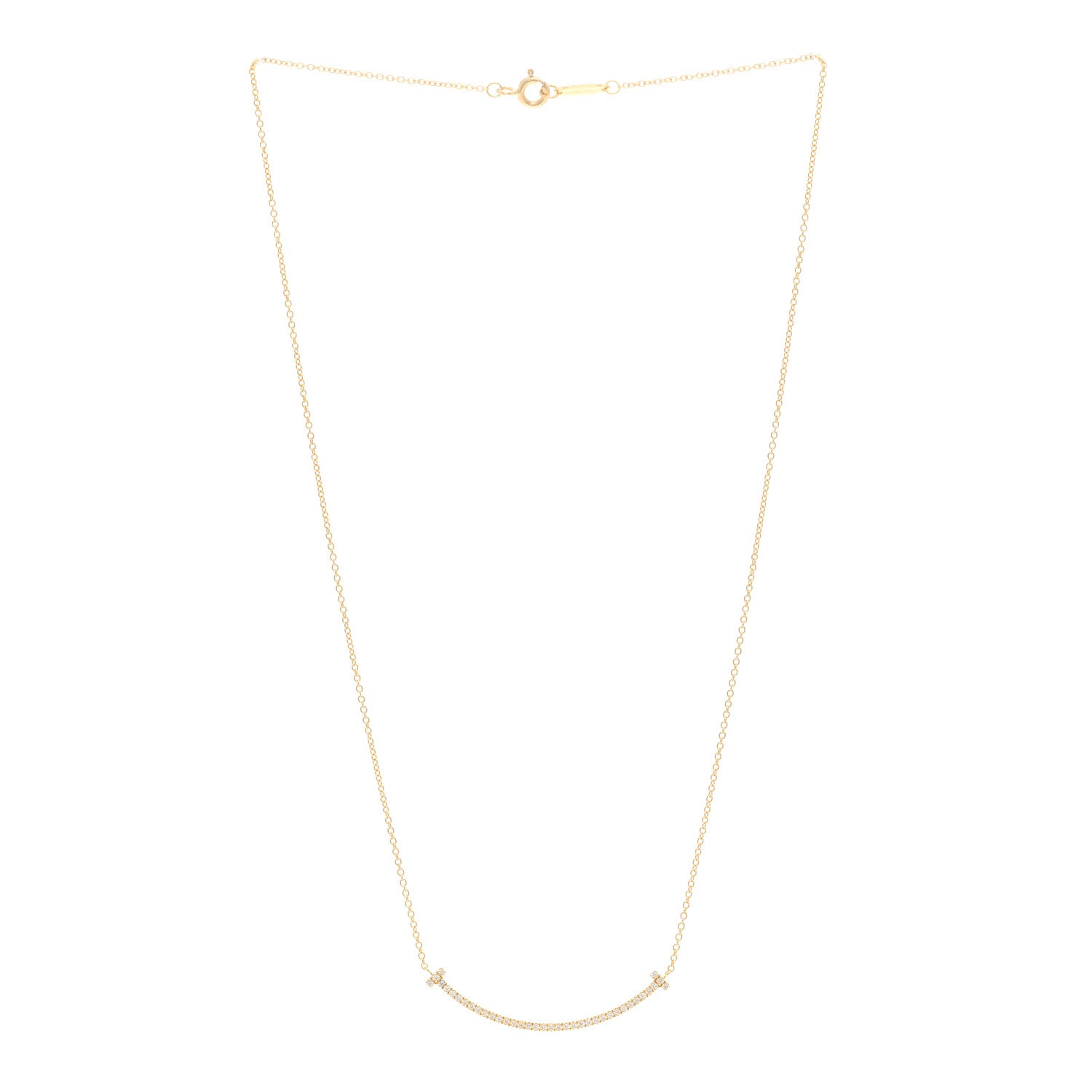 Tiffany 18K Yellow Gold Diamond Small T Smile Pendant Necklace 3 of 4