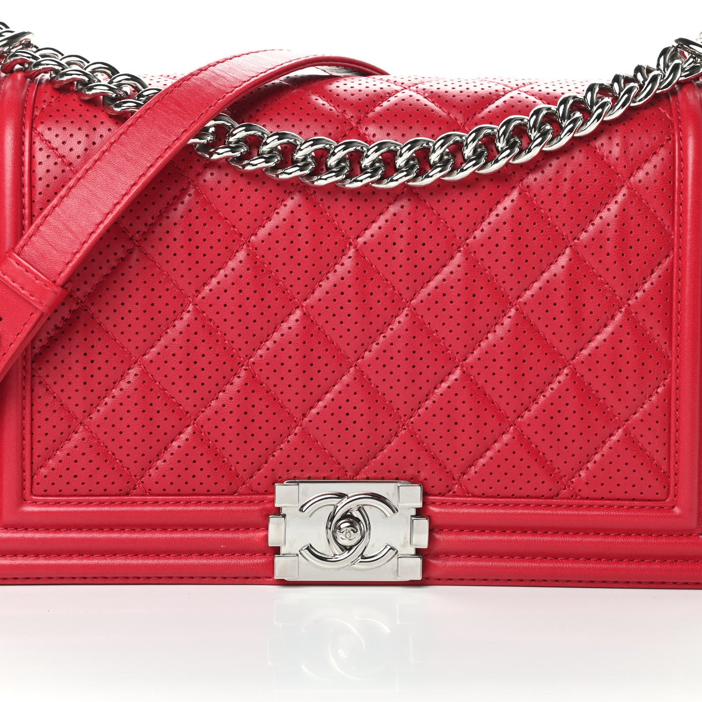 Perforated Lambskin Quilted New Medium Boy Flap Dark Pink