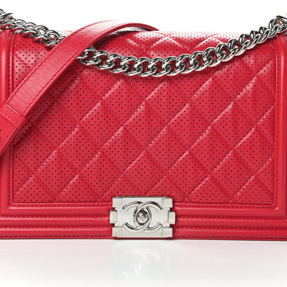 Chanel Perforated Lambskin Quilted New Medium Boy Flap Dark Pink 9 of 16