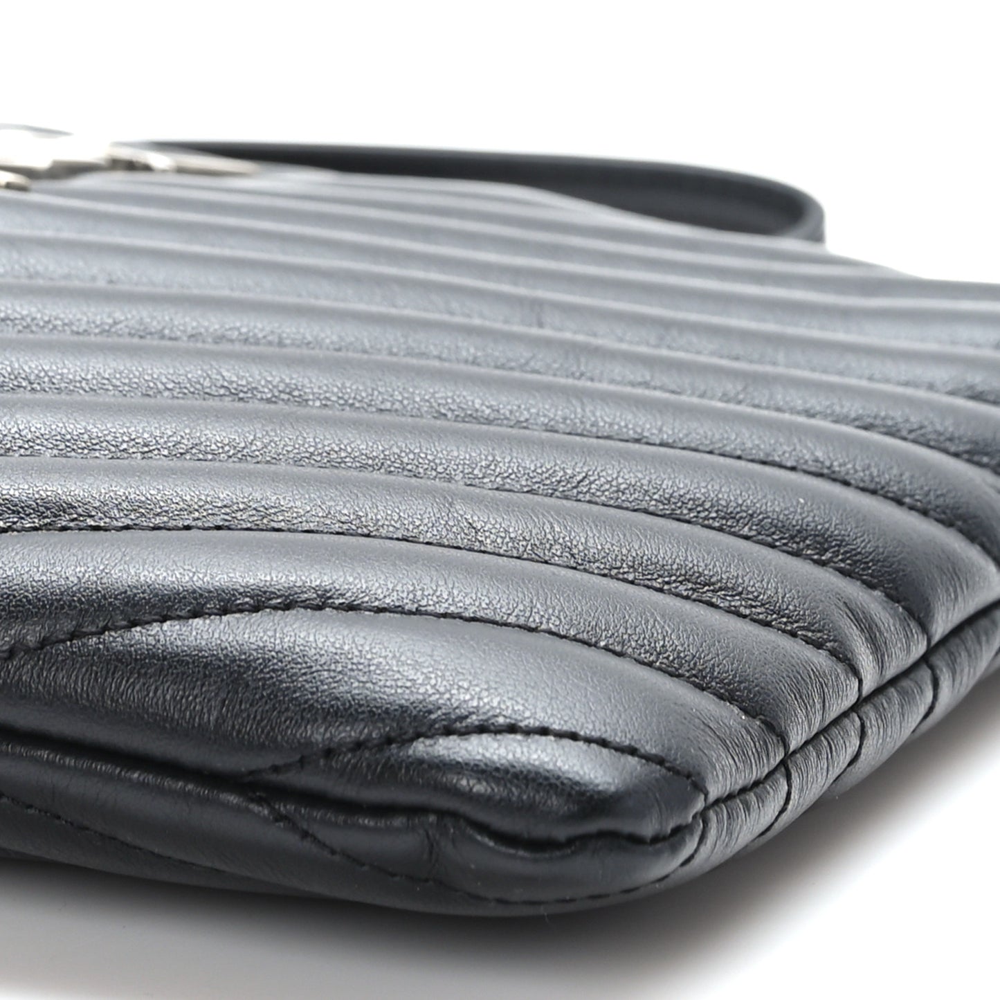 Calfskin Matelasse Chevron Monogram A5 Wristlet Black