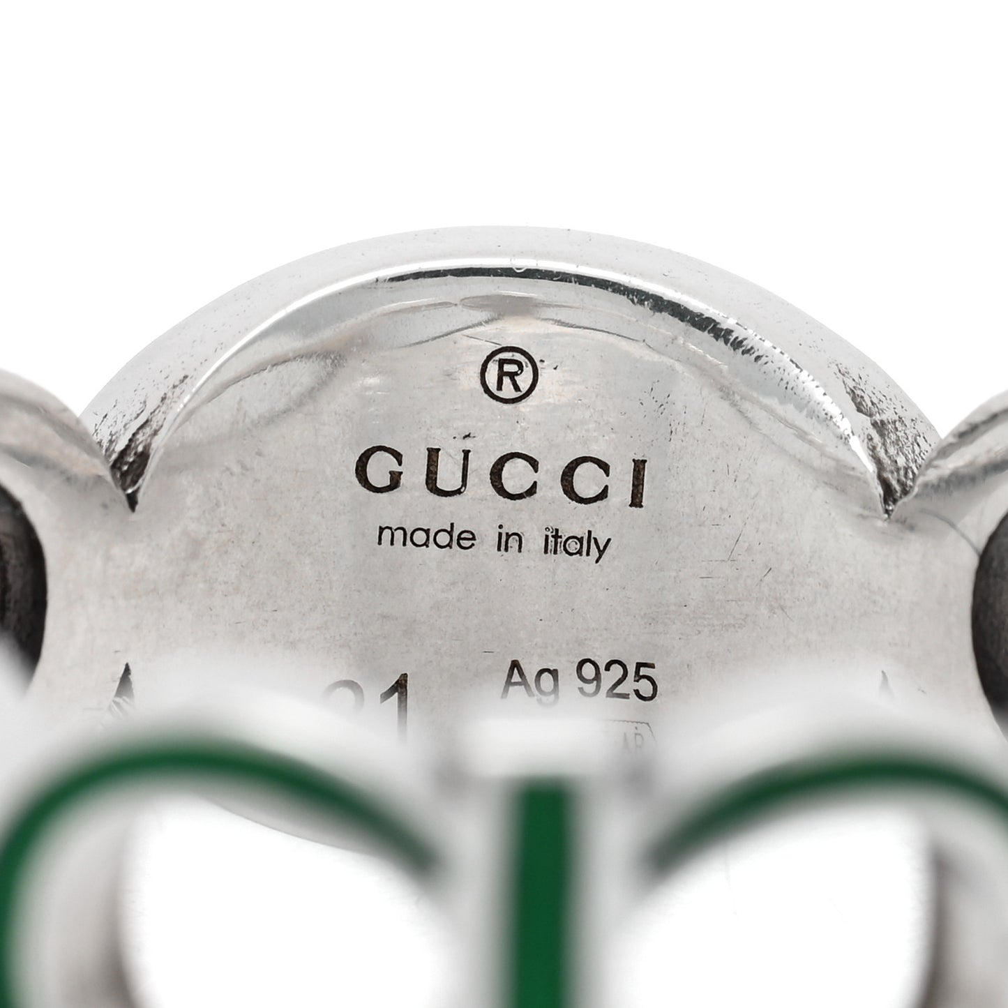 Sterling Silver Enamel Interlocking G Logo Ring 61 9.5 Green