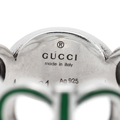 Gucci Sterling Silver Enamel Interlocking G Logo Ring 61 9.5 Green 4 of 5
