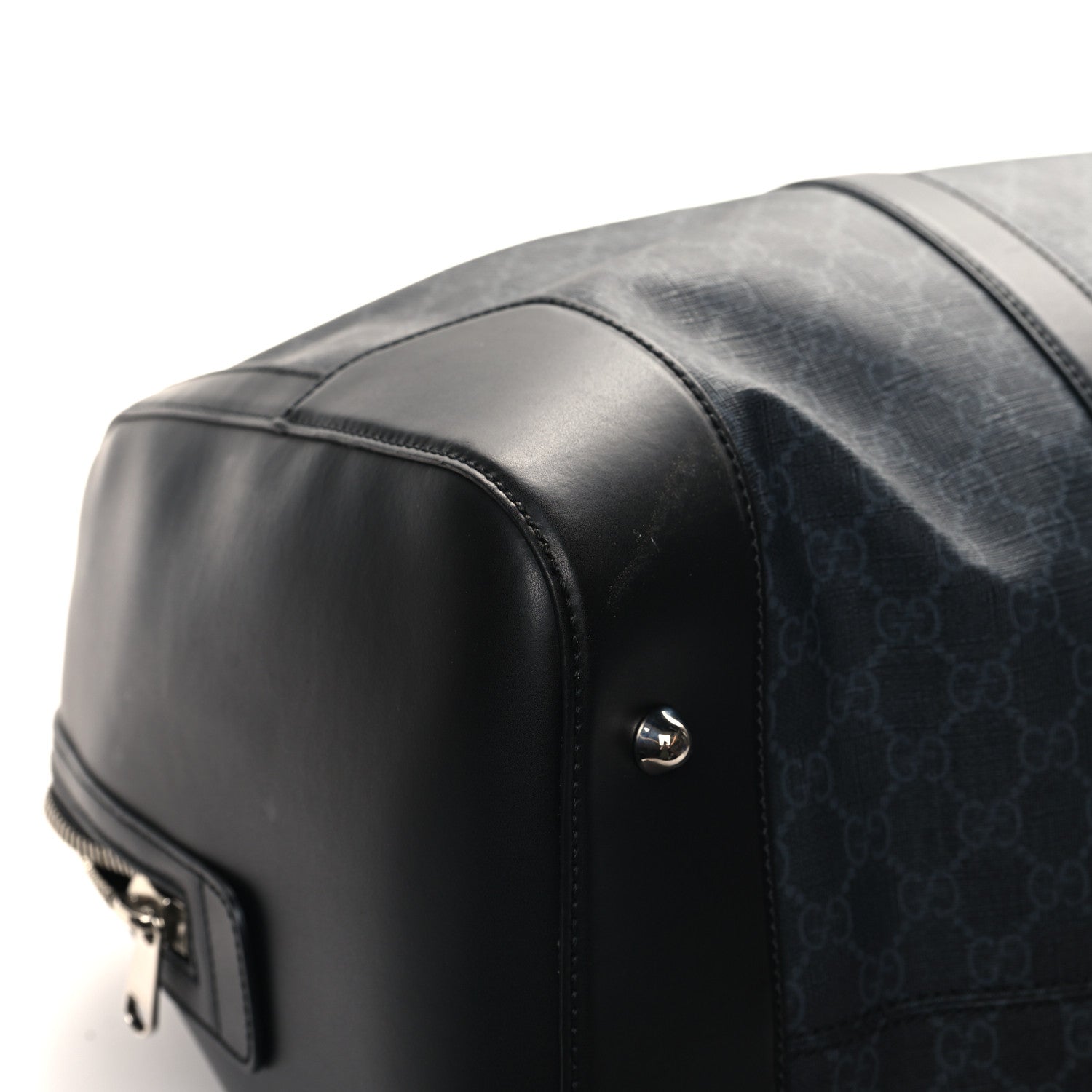 Gucci Soft GG Supreme Monogram Appia Calfskin Web Large Carry On Duffle Bag Black Grey 8 of 11