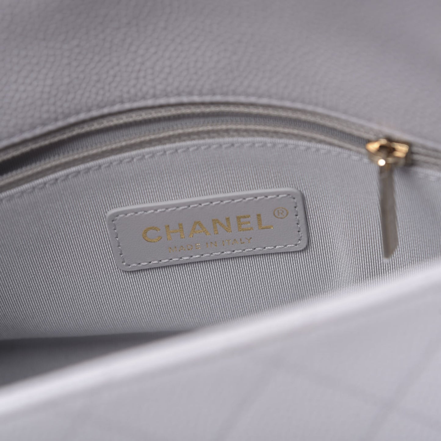 Grained Calfskin Quilted Single Flap Grey