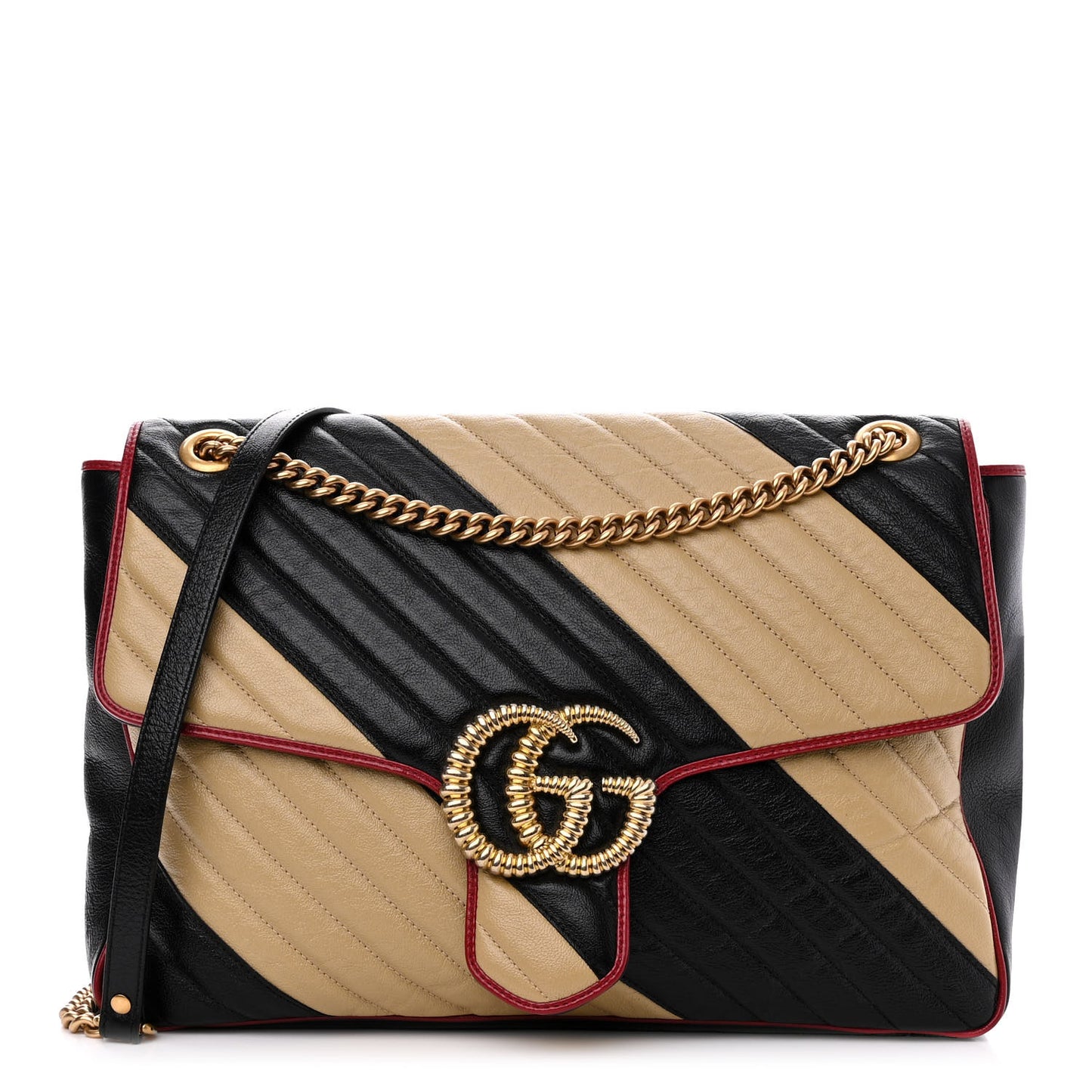 Azalea Calfskin Matelasse Diagonal Patchwork Large Torchon GG Marmont Shoulder Bag Black Beige Romantic Cerise