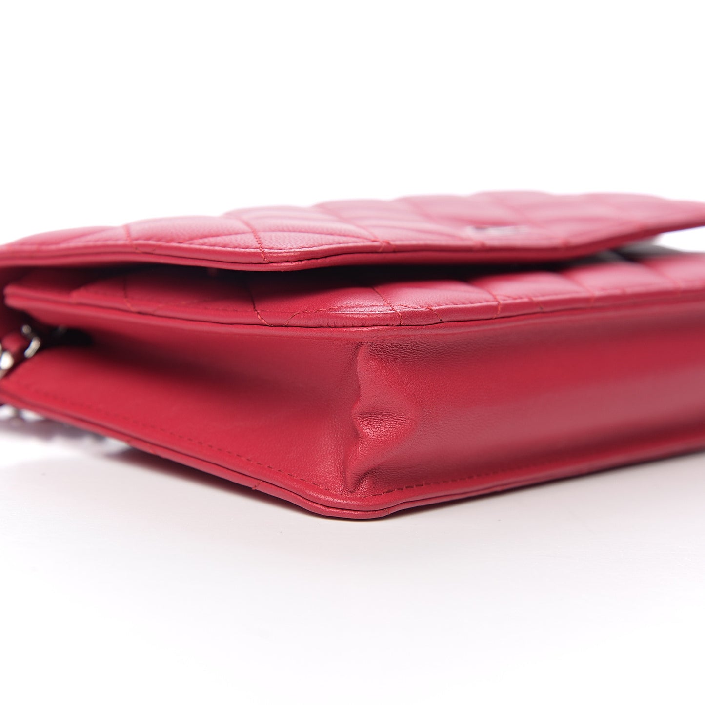 Lambskin Quilted Wallet On Chain WOC Dark Pink