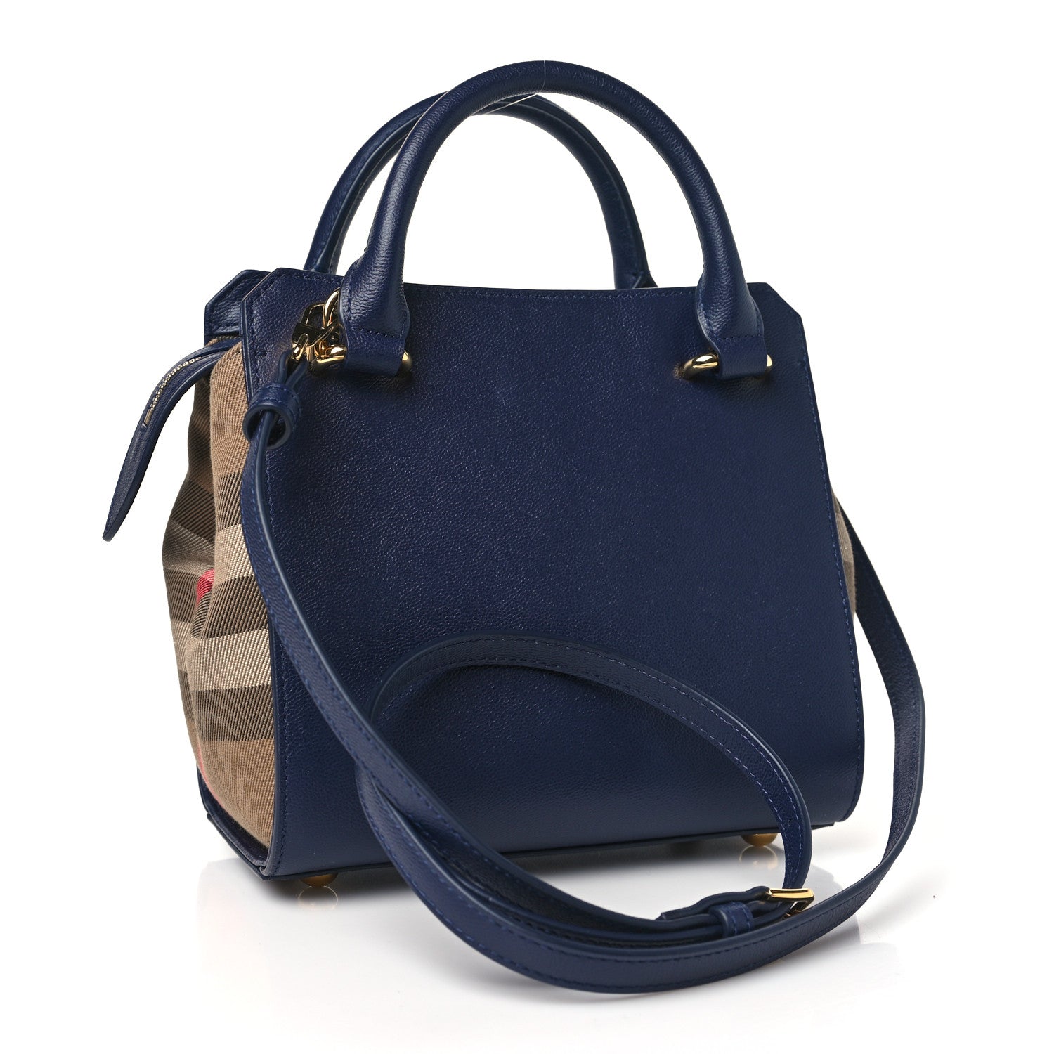 Burberry Calfskin Mega Check Mini Banwell Tote Dark Canvas Blue 3 of 9