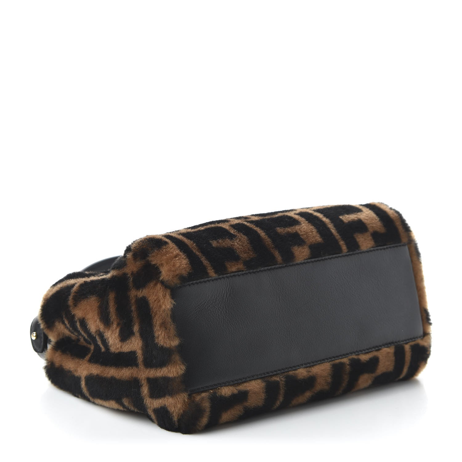 Fendi Shearling Nappa Macro FF 1974 Mini Peekaboo Iconic Satchel Tobacco Black 4 of 9